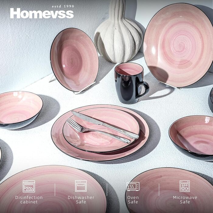 Набір керамічного посуду HomeVss Sonoma, 16 предметів, чорний з крапками (Rose)