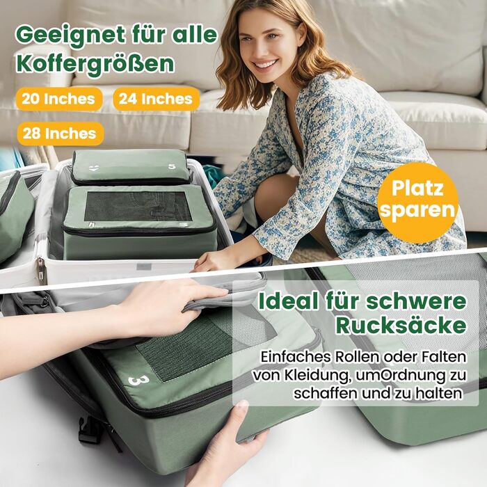Органайзери для валізи - набір 8 шт. (зелені) - для подорожей, ручної поклажі, рюкзака