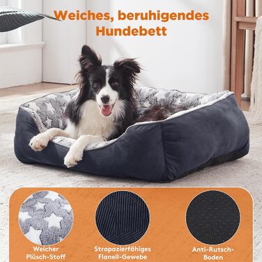 FURTIME Dog Bed - Medium Dogs, Dog Basket, Washable Dog Basket, Non-Slip Dog Beds, Fluffy Dog Mattress with Raised Edges, Soft Dog Sofa for Dogs Cat L(76x61x23cm) Black/Stars