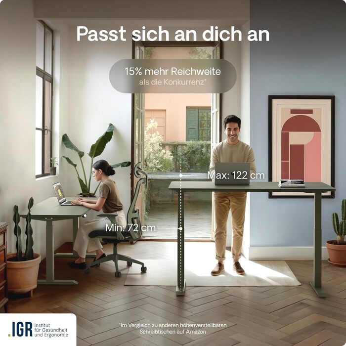 Електричний регульований стіл Desktronic HomeOne 120x60 см з підняттям, білий + зелений, з USB-A та USB-C портами для зарядки, сенсорне керування