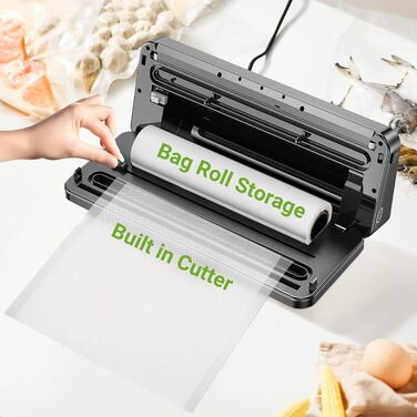 Вакуумний пакувальник 6-в-1 з мішками та рулонами, вбудований різак