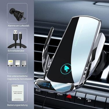 Автомобільний бездротовий зарядний пристрій AmazeFan 15W Qi з тримачем для телефону, чорний