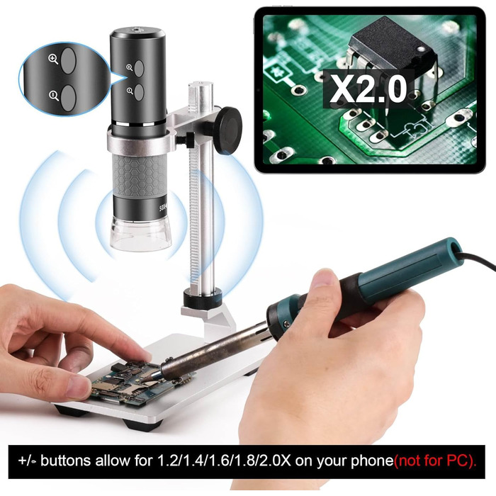 4K WiFi мікроскоп Ninyoon з професійним штативом та чохлом для iPhone, Android, PC, iPad, Android Tablet, Windows, Mac, Chrome, Linux (сірий)