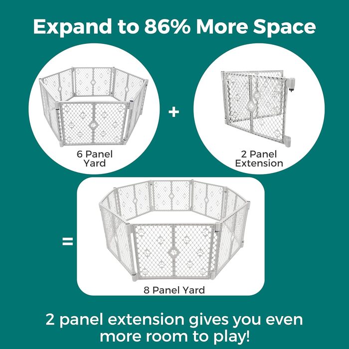 Клітка-вольєр для собак MyPet з 8 панелей, сірого кольору, довговічна та стійка до УФ-випромінювання, портативна, регульована, зручна для тварин, дружній дизайн (з розширенням на 2 панелі, дизайн з відбитком лапи, світло-сіра)