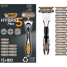 Чоловіча бритва BIC Hybrid 5 Flex, набір з 10 змінних касет по 5 лез, з алое вера та вітаміном E, з тримером для точного гоління
