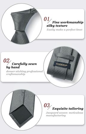 Краватка для чоловіків HISDERN на весілля з кишеньковим хустинкою, класичний візерунок, в клітинку, в горіх, бізнес-краватка та кишеньковий хустинка (Сірий)