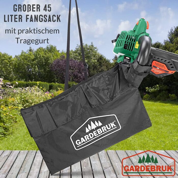 GARDEBRUK® 4-in-1 Leaf Blower - Gasoline, Blowing Speed 68m/s, 45L Collection Bag Included, Leaf Blower, Shredder, Garden Vacuum