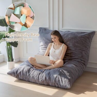 Великий квадратний пуф-ліжко MAXYOYO 135x190 см, плюш, м'який наповнювач, для дорослих, гостей, колір «Деревне вугілля»