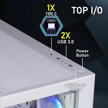Корпус для ПК BitFenix CETO White з високою вентиляцією та склом Panoramic Tempered Glass, підтримка Reverse Connection Motherboard, 4x ARGB вентилятори Infinity Mirroring, підтримка 360mm AIO та GPU 410mm