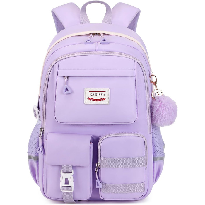 Рюкзак для підлітка Tanou, жіночий, для школи, 9-16 років, великий, водонепроникний, з брелоком (фіолетовий)