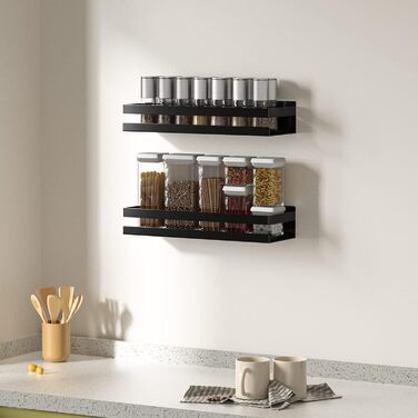 Tedsrewa Spice Rack Wall 2-Piece Set Stainless Steel Spice Rack, Black Spice Rack Hanging No Drilling, Used as Kitchen Cabinet Organizer Kitchen Shelf Wall Kitchen Shelf For Spices - 30×10×6CM