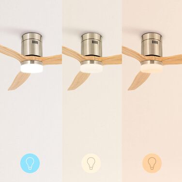 Вентилятор стельовий WINDCALM M з підсвічуванням, ABS, Нікель, колір темне дерево, з Wi-Fi та пультом ДУ, 40W, Ø132cm, таймер (4 год), літньо-зимовий режим, з підсвічуванням