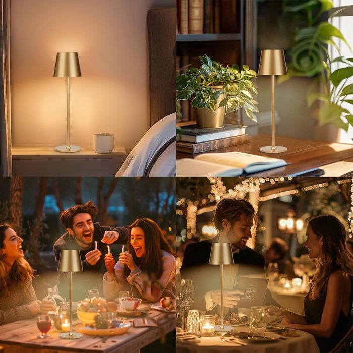 2 шт. Бездротові LED-лампи настільні, перезаряджувані, 3000K та RGB, USB-C, 5500mAh, золоті (2 шт.)