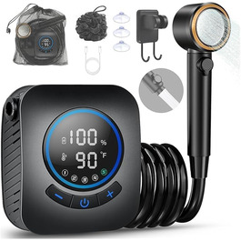 Портативна душова кабіна для кемпінгу Spardar, 8000mAh, з насосом та індикатором температури, 2м шланг, для відпочинку, автомийки, домашнього використання, чорна