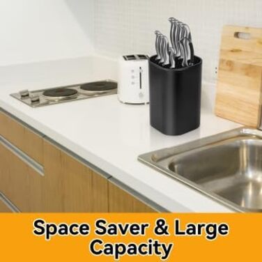 Universal Knife Block without Knives Ninonly Knife Holder Knife and Scissors Organizer with 21 Slots and Drain Design Knife Block Flexible For All Kitchen Knives Suitable Black
