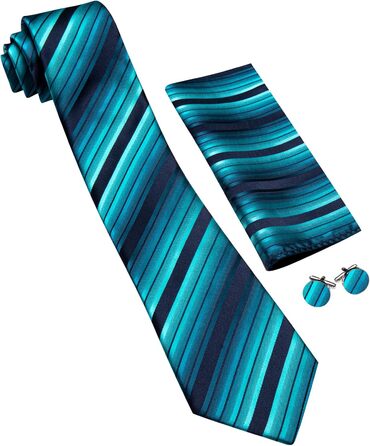 Комплект краваток Barry.Wang: краватка, кишеньковий хустинка, запонки (синьо-зелена смужка)