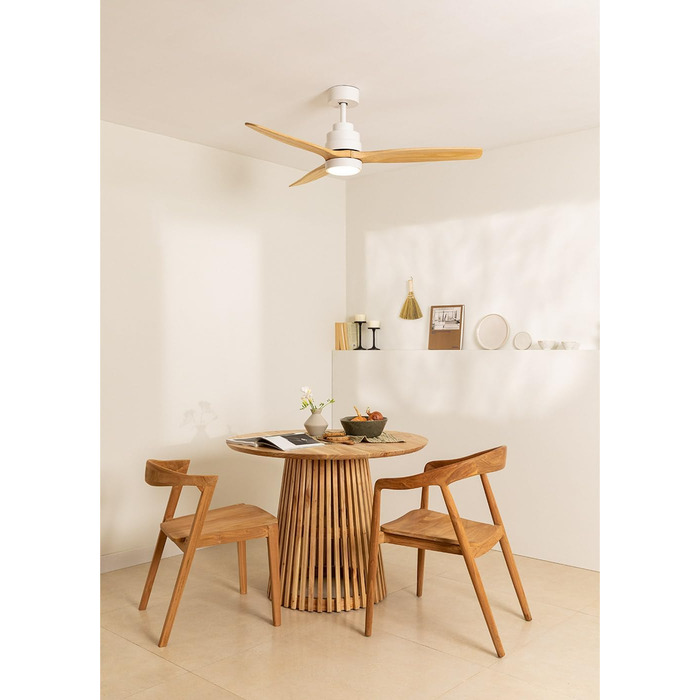 Вентилятор стельовий CREATE Windstylance Natural Wood з підсвіткою, білий, WiFi, пульт, 132 см, 40W, двосторонній (дерев'яні лопаті)