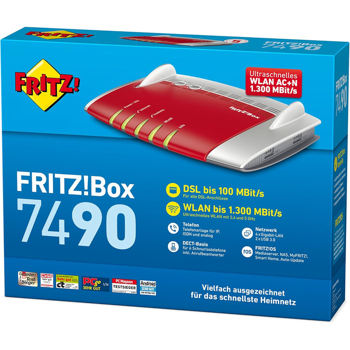 Роутер AVM FRITZ!Box 7490: Wi-Fi AC + N, VDSL/ADSL, DECT, Media Server (Відновлений)