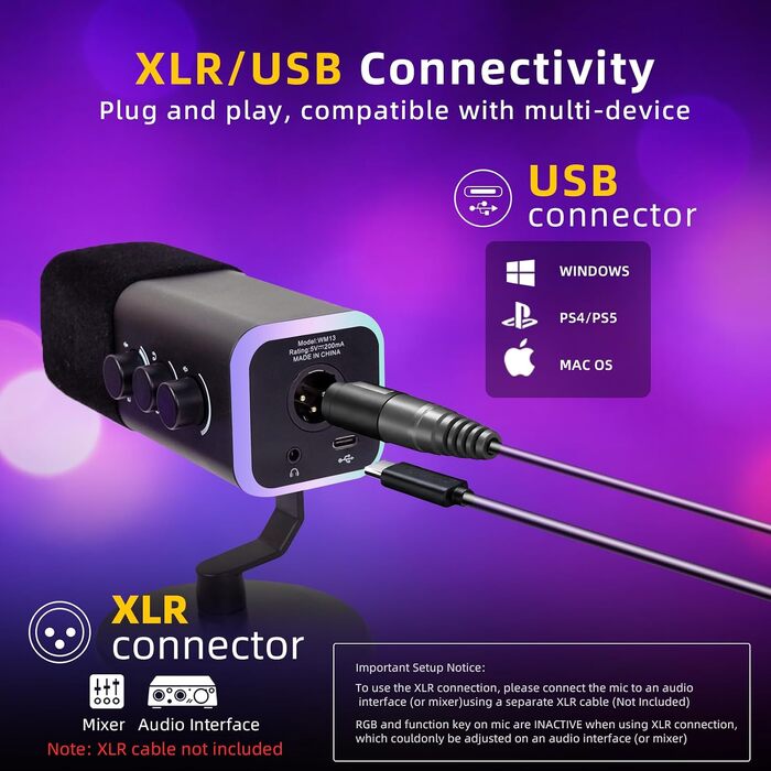 Динамічний мікрофон VCOM XLR/USB для ПК з роз'ємом 3.5 мм, професійний вокальний мікрофон для запису та стрімінгу