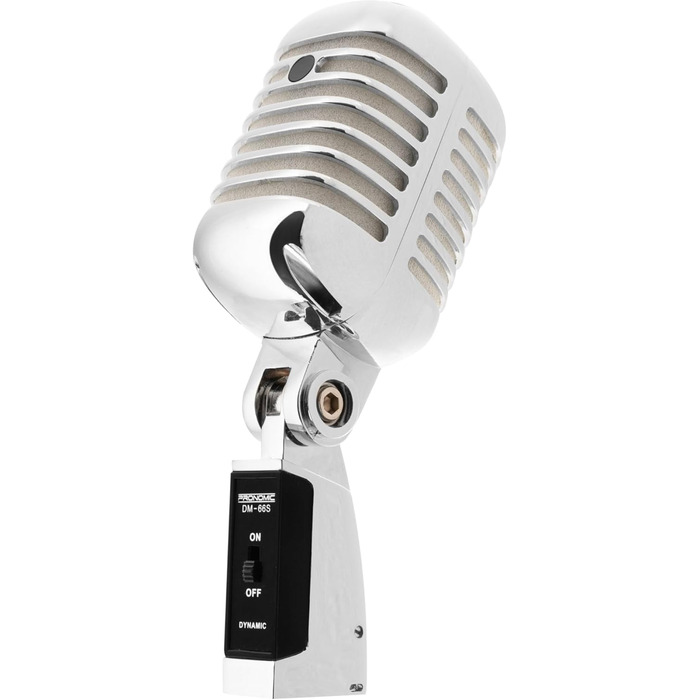 Pronomic DM-66S: Комплект динамічних мікрофонів – мікрофон для вокалу, мовлення, Rockabilly дизайн, зі штативом та XLR-кабелем, сріблястий/білий