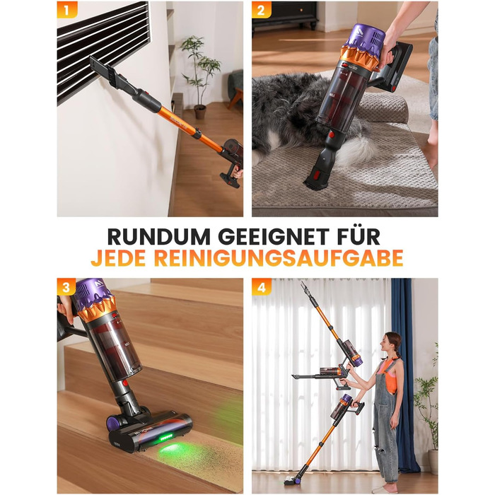 Бездротовий акумуляторний пилосос AlloyMove A05: 50000Pa, 550W, 80 хвилин, LED-дисплей, антизаплутана щітка, 7-ступенева фільтрація, для тварин, твердих поверхонь та килимів