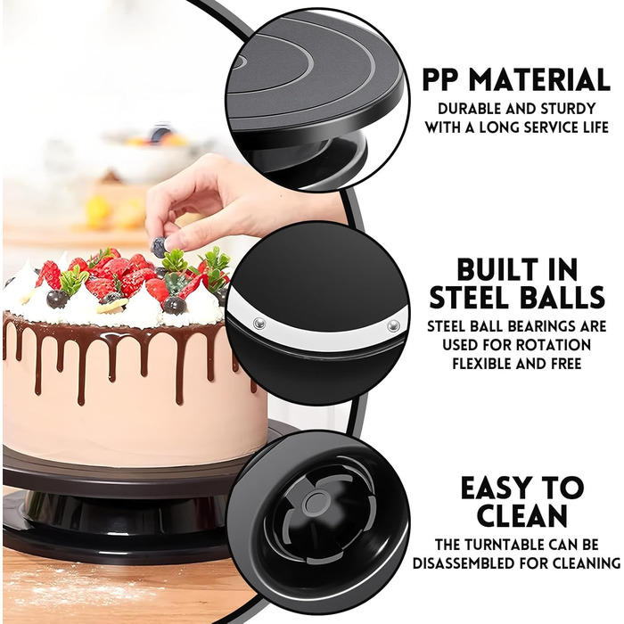 Обертова платформа для тортів Yeemeen 27см, професійний торт-дрот, чорний, антиковзаюча, для випікання тортів, для кухні