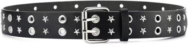 Жіночий шкіряний ремінь Punk з пряжкою, зірочками та дворядною конструкцією (чорний)