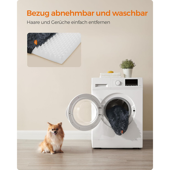 Ліжко для собак Feandrea FluffyHug, XXL, м'яке, для великих собак, знімний чохол, 122 x 85 x 19 см, сірий Ombré