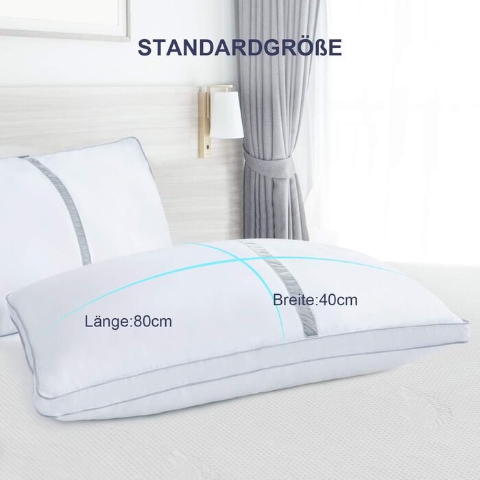 BedStory Pillows 40x80, 2-Pack Pillows 40x80 made of 2x850g Microfiber, Slumber Pillows with Flannel Trim, Suitable for Side Sleepers, Back Sleepers, White 2 Pieces (1 Pack) White 40 x 80