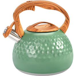 Чайник для плити GGC об'ємом 3,1 л / 3 л з свистком, для води, кави або молока, колірний градієнт сірий/чорний, з дерев'яною ручкою, нержавіюча сталь, для дому