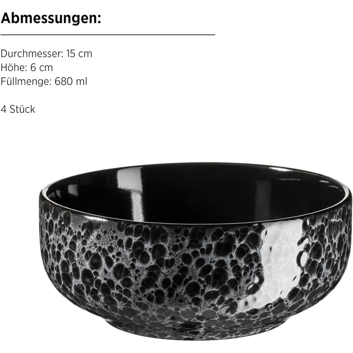 MÄSER Filippa: 16-частинний сервіз для 4 осіб з кераміки (16 предметів); тарілки, миски, чашки з реактивною глазур'ю чорного та сірого кольорів, порцеляна