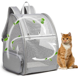 Рюкзак для кота/маленької собаки, переноска для тварин, дихаючий, складаний, з вікном та страхувальним ремінцем, сірий (до 8 кг кота, до 6 кг собаки)