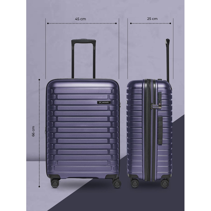Чохол-валіза на колесах середнього розміру 66 см, розширюється до 75 літрів | З міцного поліпропілену, 4 колеса, TSA-замок | Колекція 04 (фіолетовий металік)