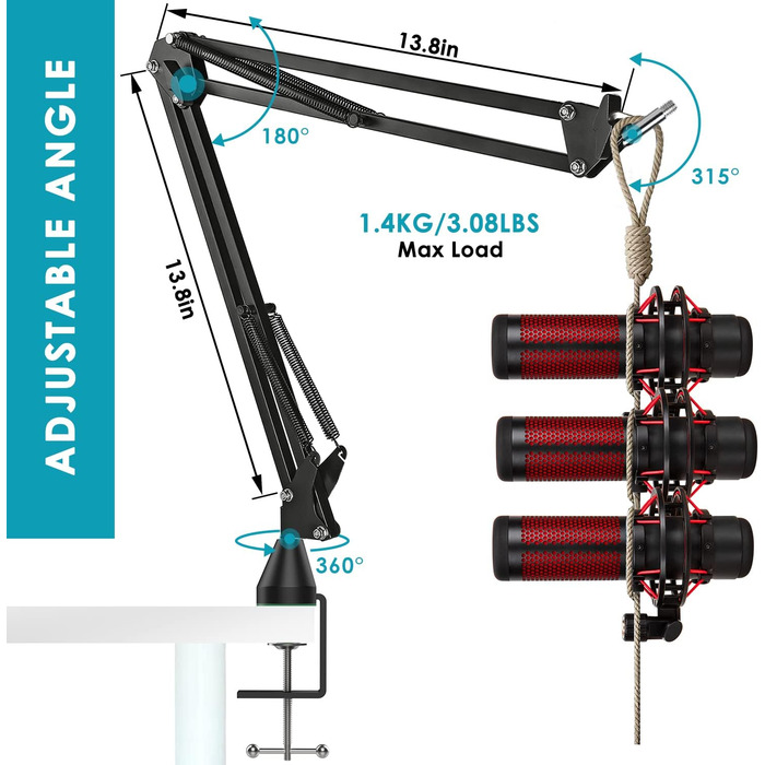 Кріплення для мікрофона HyperX QuadCast/S/ProCast від YOUSHARES: регульований штатив з адаптером 3/8' - 5/8'