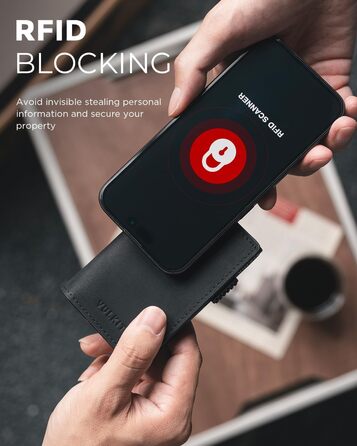Гаманець картхолдер VULKIT Pop-Up RFID захист шкіра (Crazy Horse чорний) для 11 карт і купюр