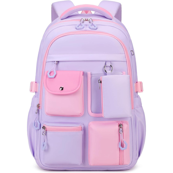 Шкільний рюкзак Tanou для дівчаток: великий, з тканини Oxford, з багатьма відділеннями (фіолетово-рожевий)