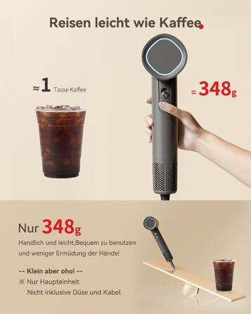 Фен з дифузором, потужний фен з мотором 160 000 об/хв, іонізатор, 500 млн негативних іонів, для подорожей та дому (сірий), сірий дифузор