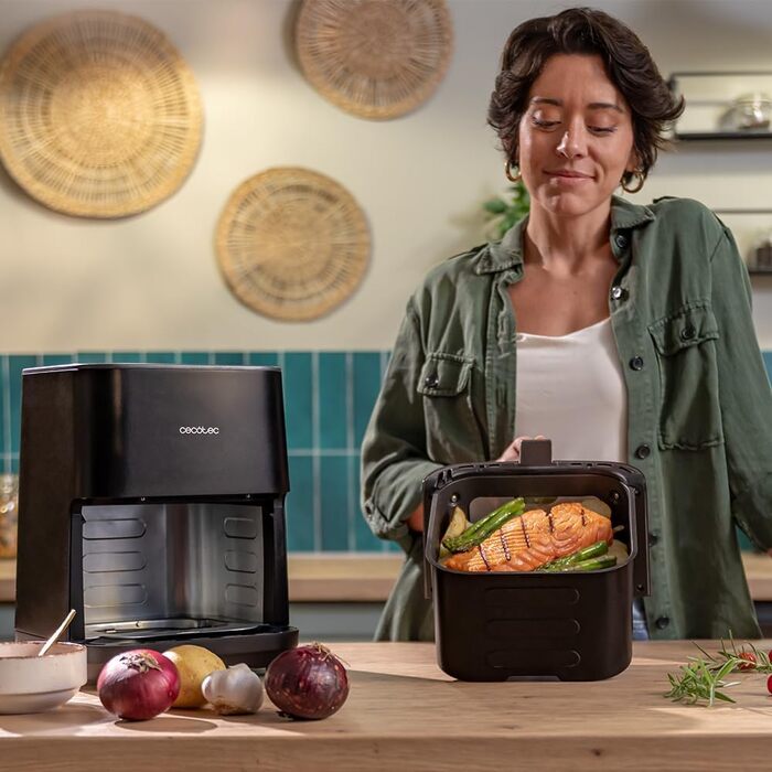 Cecotec Oil-Free Hot Air Fryer - 4L - Grill Plate - Grill - Double Heating Elements - Cecofry & Grill Duoheat 4000. 1900W, Movable Divider, Temperature Control 40-200°C, 10 Menus