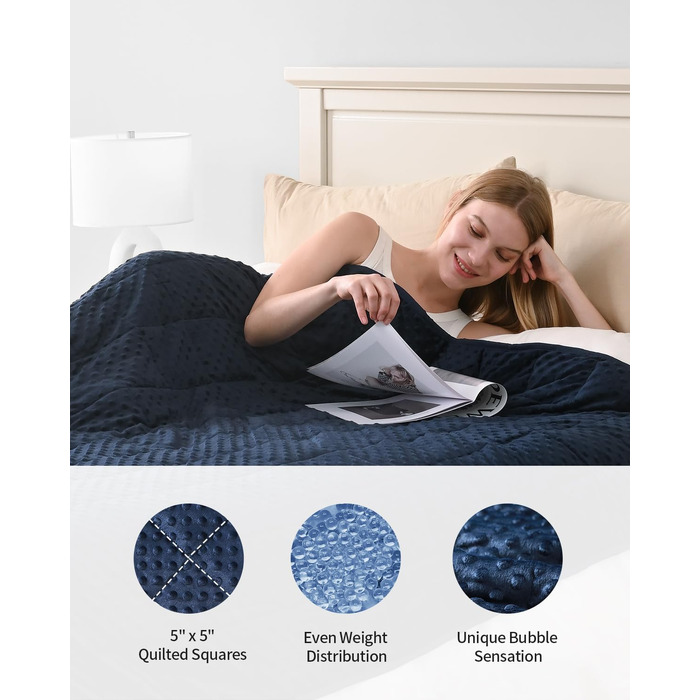 Обтяжена ковдра Mr. Sandman для дорослих, Queen Size, 152x203 см, 6.8 кг, темно-синя (Marineblau) — м'яка терапевтична ковдра для глибокого сну та релаксації, підтримує спокій, підходить для прання в машині