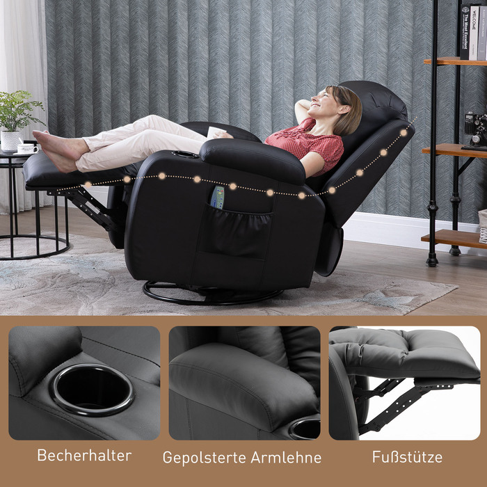 HOMCOM Massage Chair, Recliner Chair, Heated Recliner Chair, TV Recliner with Reclining Function, Recliner Chair with Remote Control, Black | Aosom
