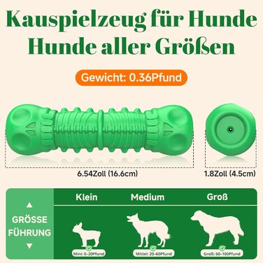 HETOO Dog Toy, indestructible, robust, squeaking, chew toy for aggressive chewers, large and medium-sized dog breeds, dental care (Large, Green)