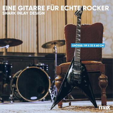 Електрогітара Max GigKit Rock Style: Комплект для гітари з підсилювачем, чохлом, медіатором, тюнером, кабелем, струнами та ременем, 24 лади - Чорний