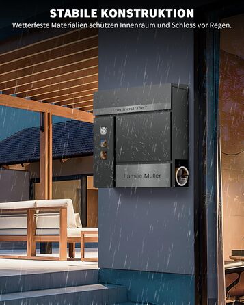 Поштовий ящик Anthrazit з гравіюванням, персоналізований, нержавіюча сталь, з відділенням для газет та замком (2 ключі) | Поштовий ящик з іменним шильдиком та номером будинку