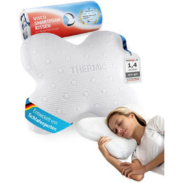 Side Sleeper Pillow ACAMAR, Third of Life - 2022 Innovation Award Winner, Orthopedic Neck Pillow for Neck Pain, Viscoelastic Memory Foam, Ergonomic Head Pillow with Thermo Cover White Thermoregulating Cover