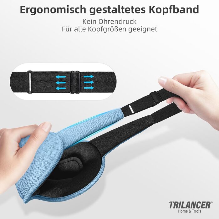 Маска для сну Trilancer з блокуванням світла 99.99%, 3D дизайн, комфортна для бічних снів, для відпочинку, медитації, подорожей та сну (Блакитна)