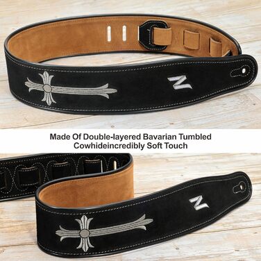 Гітарний ремінь Nefelibata з вишивкою 'n', 2.7', з двошарової баварської шкіри, з м'якою підкладкою, для акустичної, бас та електрогітари (хрест)