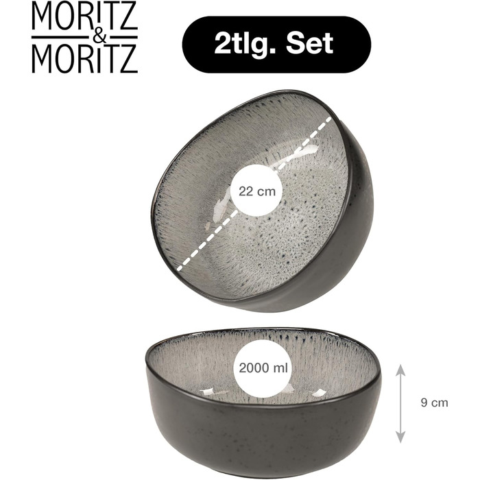 Набір органічних мюслі-мисок Moritz & Moritz (6 шт.) з кераміки, 500 мл, сучасний дизайн, градієнт кольору, стійкі до миття в посудомийній машині (сірий, сервіровочна миска (2x))