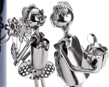BRUBAKER Wine Bottle Holder - Loving Couple - Metal Bottle Stand with Greeting Card for Wine Gift