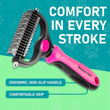 MaxPower Щітка для собак та котів Planet - Щітка для підшерстка, для довгошерстих тварин - Гребінець з подвійним боком, рожевий, великий
