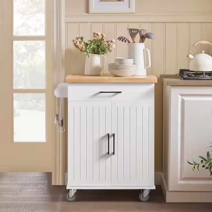 SoBuy Kitchen Cart with Wheels, Kitchen Island with Worktop, Rolling Cart, Rolling Trolley for Kitchen, Living Room, Dining Room